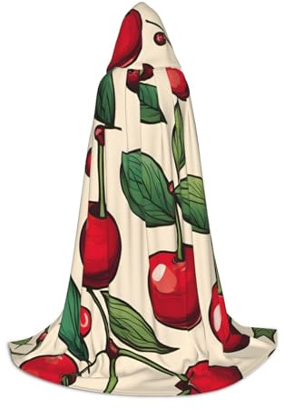DUWAA Preciosa capa medieval con capucha y capucha con estampado de cereza roja 2, disfraz de Halloween, accesorio de cosplay