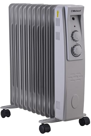Belaco 2500W Oil Filled Radiator Heater, 11 Fin Portable Electric Radiator with Adjustable Thermostat, Energy Saving Quiet Room Heater with Wheels & Safety Cut-Off, for Home & Office - Grey