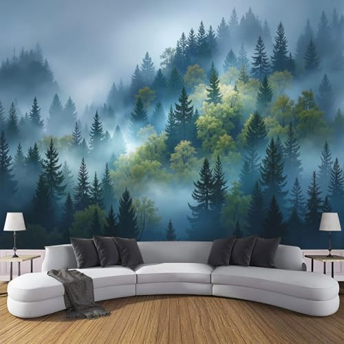 DACRWEKZ Peint Panoramique paysage forestier, Papier Peint vert Motif Style rétro, Tapisserie Panoramique Salon Canapé Fond, Décoration Murale Chambre, 300x210cm