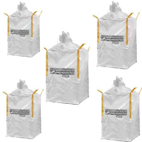 TAMS KMF Big Bag beschichtet mit Warndruck –Entsorgungssack für Mineralwolle mit Schürze und 4 Hebeschlaufen (5 Stk, 90x90x110 CM)