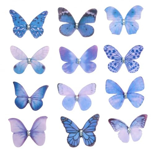 Qulkws 60 Stücke Organza Stoff Schmetterling, 3D Schmetterlinge, Deko Schmetterlinge, Durchscheinender Chiffon Schmetterling für Scrapbooking DIY Haarspange Gepäck Wand und Fenster Dekoration