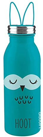 Aladdin Zoo Thermavac Trinkflasche Edelstahl Kinder 0.43L Owl - Thermosflasche Hält 7 Stunden Kalt - Auslaufsicher - Weiche Fingertrageschlaufe aus Silikon - Wasserflasche BPA-Frei