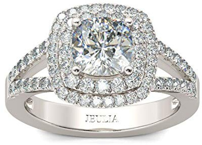 Jeulia 9.3 ct Bagues de Fiançailles Halo Split Shank en Argent Sterling Bagues Eternité Coupe Coussin pour Femmes Anniversaire Mariage Engagement