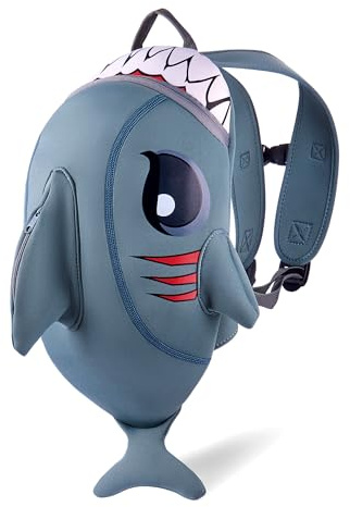 Crazy Safety Hai Rucksack | Perfekt für Kita & Ausflüge | Leicht, leicht zu reinigen, für Mädchen & Jungen | Grau