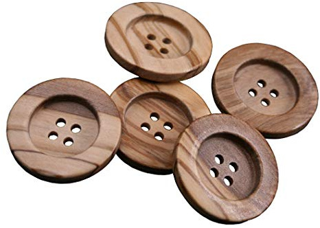 10 Stück hübsche Holz Knöpfe 4 Loch echt Olivenholz mit natürlicher Maserung Holzknopf (27mm)