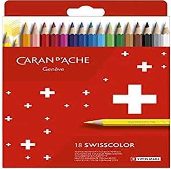 Caran d'Ache Swisscolor 7630002343329 - Estuche de cartón con 18 lápices de colores resistentes al agua, multicolor
