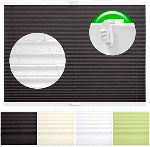 Horivert Plissee Pliseerollo mit Klemmträger Ohne Bohren Crush Stoff Fensterrollo Klemmfix Faltrollo Jalousie Sonnenschutz Blickdicht 75x130 cm