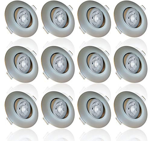 Maxkomfort 12er Pack LED Einbaustrahler LUXi Spot ultra flach Strahler 5W 3step-dimmbar 230v Einbauleuchten Lampe Deckenspots schwenkbar rund silber