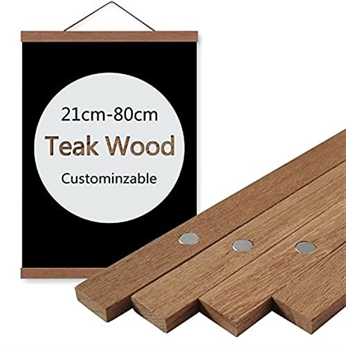 Schwarze Walnussmagnetische Plakathänder BRAMES 7 Farben Holz Solid Hängen Foto Bilderrahmen Scroll Wandkunst Malerei Rahmen (Color : TEAK WOOD, Size : 80cm long)