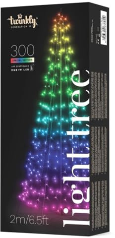 Twinkly Light Tree 3D 2m, Albero Natale a Pennone Interni ed Esterni, Albero Preilluminato 300 LED Mappabili RGB+Bianco, Compatibile Alexa e Google Home, IP44, Decorazione Natalizia Controllata da App