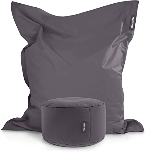 Green Bean 2er Set XXL Sitzsack inkl. Pouf fertig befüllt mit EPS-Perlen - Riesensitzsack 140x180 Liege-Kissen Bean-Bag Chair Loung Bodenkissen