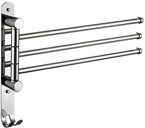 MARMODAY Schwenkbare Handtuchstange, Edelstahl, 3-armig, Badezimmer-Aufhänger, Handtuchhalter, Aufbewahrung, Wandmontage, gebürstetes Finish, silberfarben