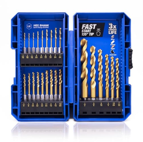 JEFE HEX 24-teiliges Sechskantschaftbohrer-Set für Schlagschrauber, HSS-Spiralbohrer aus Titan, für Metall, Sechskantantrieb, Schnellwechselbohrer-Set, ideal für Stahl, Kupfer, Aluminium,