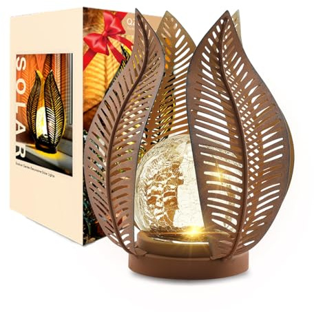QZGE Solar Outdoor Lights Garden Decor Waterproof Crackle Glass Globe,Metal Yard Art Outdoor Solar Garden Lights for Decor Yard,Porch,Patio Decorations.Gardening Gifts for Women/Mom.