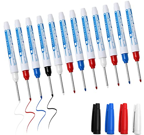 Pilikoll 12pcs Marcador Agujeros Profundos Rotuladores de Agujero Profundo Rotuladores Permanentes de Punta Fina de 30 mm para Marcado Permanente de áreas Difíciles de Alcanzar