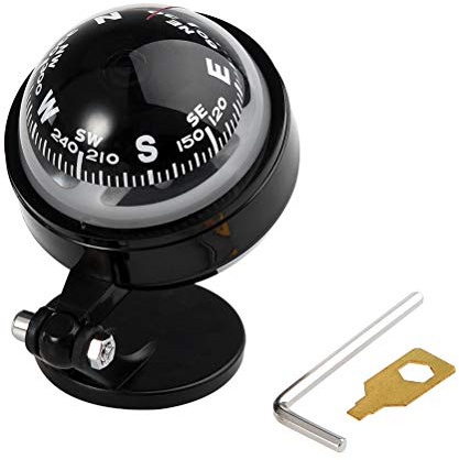 Auto-Kompass, Auto-Armaturenbrett-Kompass, Autohalterung, Navigationskompass, Kugel, Kunststoff, Richtungsführungswerkzeug für Auto, Camping, Wandern (Schwarz)
