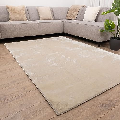 Omid Carpets Teppich Weicher Waschbarer Flachflorteppich mit Rutschfester Unterseite Omid Soft Comfort Waschbar bei 30° - Modern - Wohnzimmer - Salon - Schlafzimmer - Esszimmer (Creme, 80x150cm)