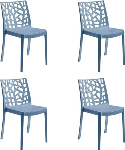 GLOUPIE Set 4 Sedie Matrix In Polipropilene Blu, Dim. 55x47x82 Cm,Peso 4 Kg,Per Interno Ed Esterno,Made In Italy,Impilabili