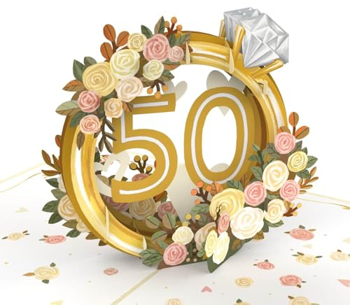 papercrush® Biglietto anniversario matrimonio pop up per nozze d'oro - Carta regalo 3D per 50 anni matrimonio, Biglietto d'auguri con busta per porta soldi per donne e uomini (genitori, nonno, nonna)