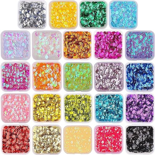 VEYLIN 14400 Pcs 5MM Bulk Loose Sequins, 24 Colors Round Embroidery Sequins for Sewing with Holes for DIY Decorations