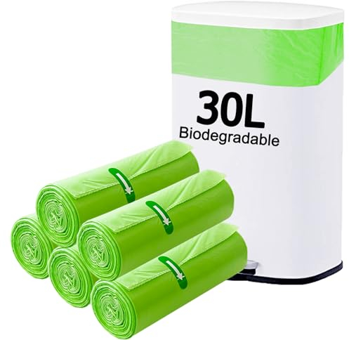100 Stück Mülltüten 30L, Bio Müllsäcke Müllbeutel Abfallsäcke Biomülltüten Kompostierbare, XOTOZO Recycelt Müllsäcke Bio Beutel Küchen Lebensmittel Abfallbeutel für Küche, Büro, Wohnzimmer (60x65cm)