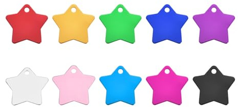 QUARKZMAN Metallische Fünf-Sterne-Anhänger zum Stempeln, mehrfarbige leere Hundemarken aus Aluminium zum Gravieren von Haustier-ID-Tags,Packung mit 10 Stück