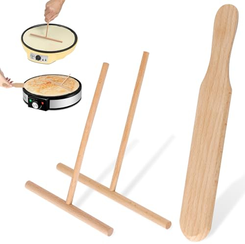 3 Pcs Distribuidor De Crepes De Madera De Haya, Forma De T Set Esparcidor De Crepes y Volteador, Fácil De Limpiar Espátulas para Crepes, Barra De Crepe Esparcidor para Hacer Crepes Panqueques