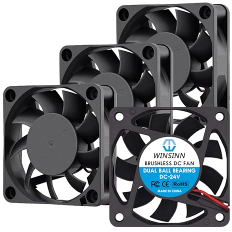 WINSINN 60mm 24V Fan - Dual Ball Bearings 5000 RPM 6015 Cooling Fan for Industrial Equipment/Automotive Cooling/Server Racks, 30cm Cable with XH2.54-2PIN, Brushless 60x15mm (4Pcs)