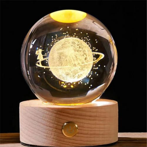 Starnearby 3D Kristallkugel Nachtlicht, 80mm 3D Sonnensystem Planeten Lampe, Glaskugel Lampe mit Holzsockel, USB Wiederaufladbar Touch Nachtlicht Kinder Astronomie Geschenk (Sternenhimmel)