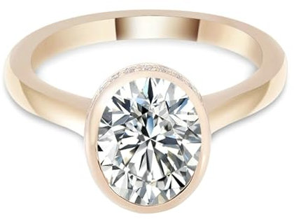 Ayoiow 18K Gelbgold Verlobungsring Damen 1Ct Ovalschliff Weiß Moissanit Solitär Verlobungsring