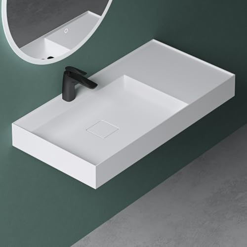 Mai & Mai Vasque Rectangulaire Posée Suspendue 90x46cm sans Trop-Plein | Vasque Lavabo, Bonde et Cache-Bonde Inclus, Solid Surface, Usage Quotidien, Colossum630
