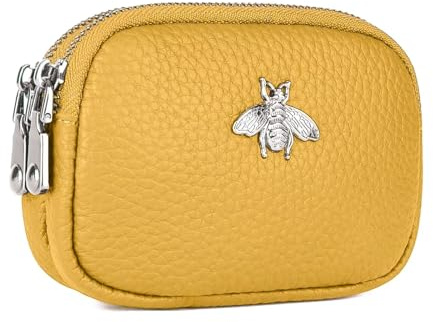 MAVHVAM Ladies Genuine Leather Small Purse for Women Mini Coin Wallets Pouch Campact Credit Card Holder with Double Zip (Yellow)