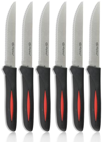 DIVCHI Steak Knives Set Of 6 Serrated Steak Knife Dishwasher Safe Kitchen Knife Sets Sharp Dinner Knives With Ergonomic Handle Cutlery Knives For Home/Restaurant