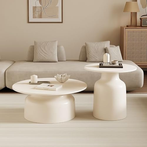 BAYTEWJX Moderner runder Couchtisch, 2er-Set, mit Beistelltisch, niedriger Mitteltisch für Wohnzimmer, Schlafzimmer, Heimbüro, einfach zu montieren