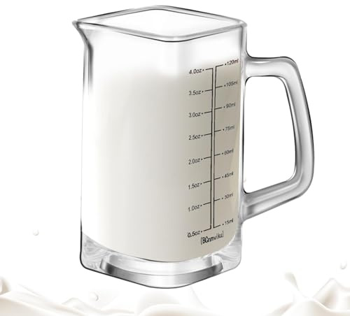 Vaso medidor de vidrio cuadrado, medición de vaso de chupito, 120 ml/4oz resistente al calor, medición de bebidas con mango, herramienta de medición de bebidas líquidas para , café, alcohol