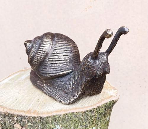 STEINFIGURENWELT GIEBEN Bronzefigur Große Schnecke 15cm lang Dekoration aus Bronze Skulptur Tier Figur Deko Geschenk Bronzestatue Wetterfest
