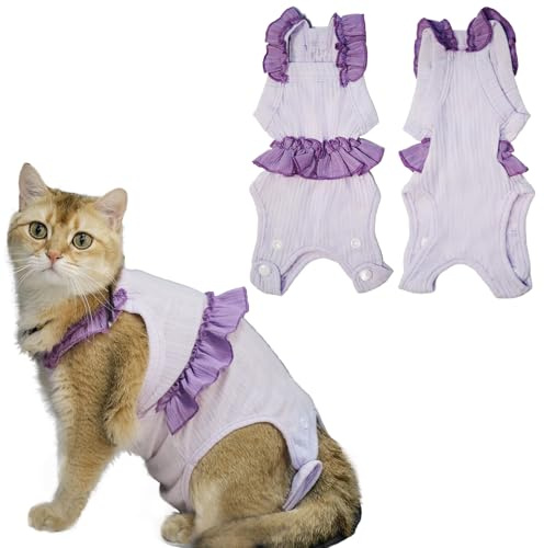 Paipeper Cat Recovery Suit,Kitten Onesie After Surgery,E-Collar Alternative for Abdominal Wound and Skin Diseases,Soft Breathable Bodysuit After Spay（Purple-XL）
