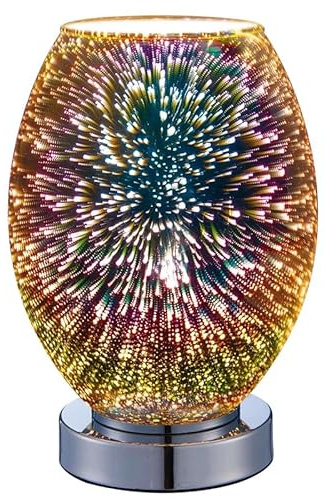 National Lighting Star Holographic Glass Table Lamp Chrome - Steel Base 25W, Touch Control Bedside Lamp, E14 Required Non Dimmable Night Light - LED Table Light IP20 Rated
