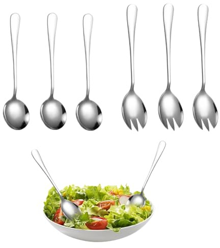 Hongoen 6 stück Salatbesteck Edelstahl Vorlegebestec,Salatgabel und Servierlöffel,poliert,Salat Besteck,Schwerlast Salatbesteck Hochglanzpoliert Salatlöffel,für Familie Hotels