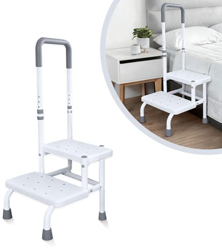 YUZINO Marchepied de bain à 2 niveaux avec poignée, marches de bain pour entrer et sortir de la baignoire, marches robustes pour personnes âgées, 5 niveaux de réglage de la hauteur, supporte jusqu'à