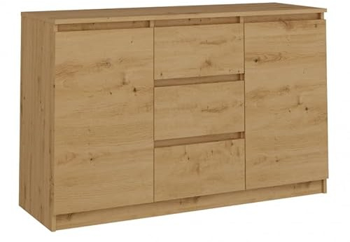 CDF Kommode Artisan 2 Türen 3 Schubladen Komode & Sideboards Schubladenkommode Sideboard 75 cm Hoch Wohnzimmer Komodenschrank 40x120x75 für Schlafzimmer Arbeitszimmer Flur Schubladenschrank