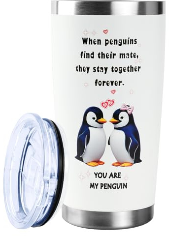 TOONGEEN Gifts for Girlfriend Boyfriend, 20oz Stainless Steel Penguin Mug | For Wife Husband bf gf, Romantic, Xmas Gifts, Valentines Gifts, Keep Hot 6 Hours, Cold 12 Hours, Food Grade, Anniversary
