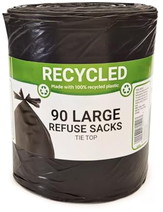 Recycled Tie Top Large Refuse Sacks, 90 Bags Ultra Heavy Duty, Refuse Sacks, Bin Bags, Perfect for Household, Office, Garden, Commercial, DIY, Caterers, Builders - 110 Litre XL Capacity - LondonWeek®