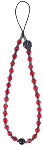 GORGECRAFT Handyanhänger Mit Roten Kristallen Und Facettierten Perlen Halloween Totenkopf Ästhetischer Handy Lanyard Armbandanhänger Für Handyhülle Kamera Schlüssel Geldbörse Dekorationszubehör