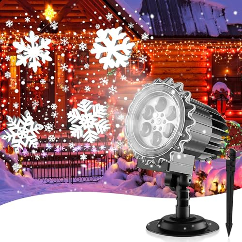 Pmueuff Proiettore Natale Esterno, LED ad Alta Luminosità Proiettore Fiocchi di Neve Esterno, Luci Natale Esterno Impermeabile per Decorazione Della Festa, Natale