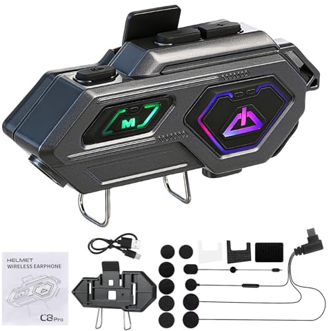 GEARMONSTER C8 Pro Motorrad Headset mit Gegensprechanlage, Helm Kommunikationssystem für 2 Personen, HD Lautsprecher, Bluetooth 5.4, mit Sprachassistent, für Musik und Navi-Ansage Hören, 1 Stück | HD Lautsprecher, Helm Kommunikationssystem für 2 Personen, Sprachassistent, Musik, Naviansagen, Freisprechen, 1 Stück