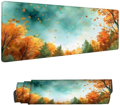Alfombrilla de Ratón para Juegos, Verde Alfombrilla Ratón XXL 900 x 400 MM,Bosque Escritorio Desk Mat, Mouse Pad con Superficie Suave y Base de Goma Antideslizante, para Oficina Gaming en Casa H-8366