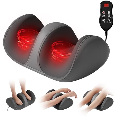 Himouta Shiatsu Foot Massager with Heat, Electric Feet Massager Machine with Remote Control, Foot and Calf Massager with Massage Roller, Deep Tissue Leg Massagers for Pain and Circulation (Gray)