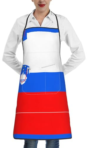 WXCJWD Delantal de trabajo impermeable con bandera de Eslovenia para hombre y mujer, para cocinar, asar, jardinería, carpintería, ajustable
