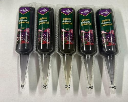 Gotero Fertilizante Universal ((PACK 5 goteros Monodosis x 40 Ml)) Fertiberia. Abono Líquido de Liberación Lenta para Todo Tipo de Plantas de Interior y Exterior, Nutrición Continua durante 15 Días